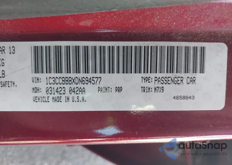 2013 Chrysler 200 Touring из США, поврежденный, VIN 1C3CCBBBXDN694577